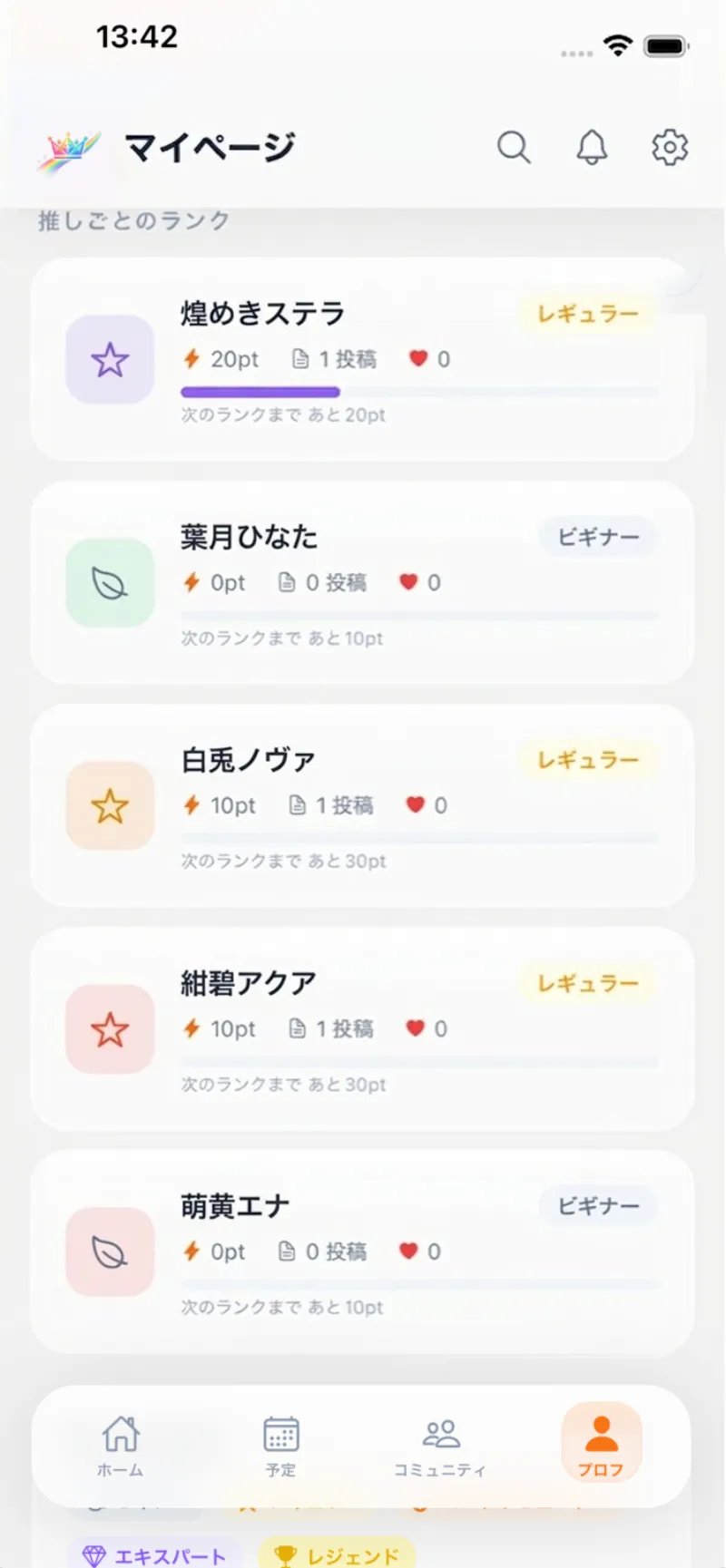 Rank system screen